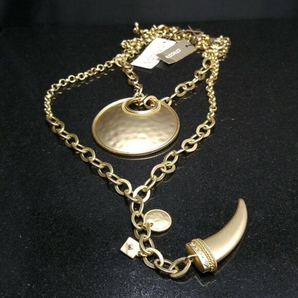 Chico's Two Pendant Necklace Set, Gold Tone Pendant, Faux Horn, NWT,  16 & 28 In - Picture 4 of 8